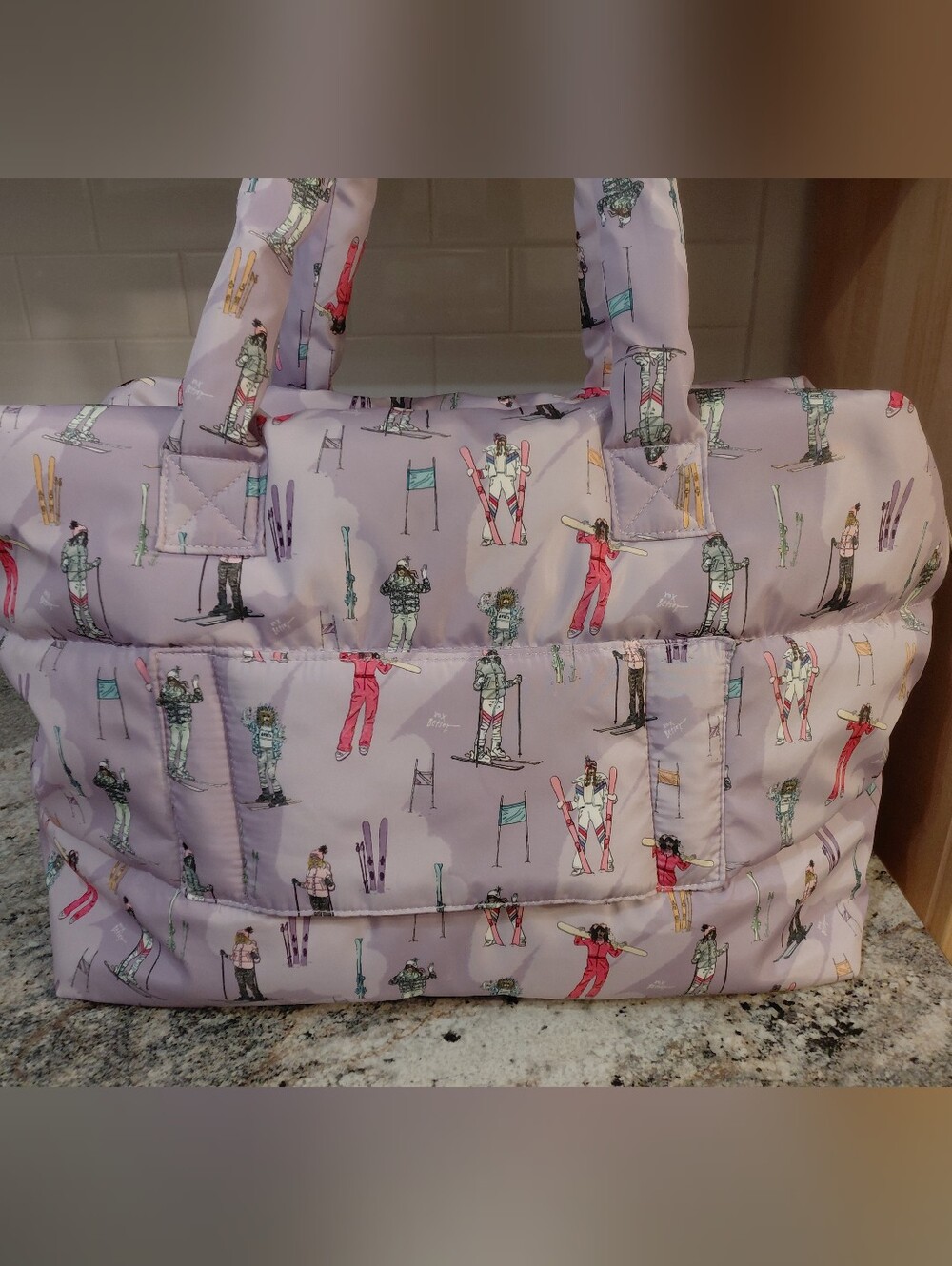 Betsey Johnson Lavender Ski-Print Padded Puffer Tote Bag